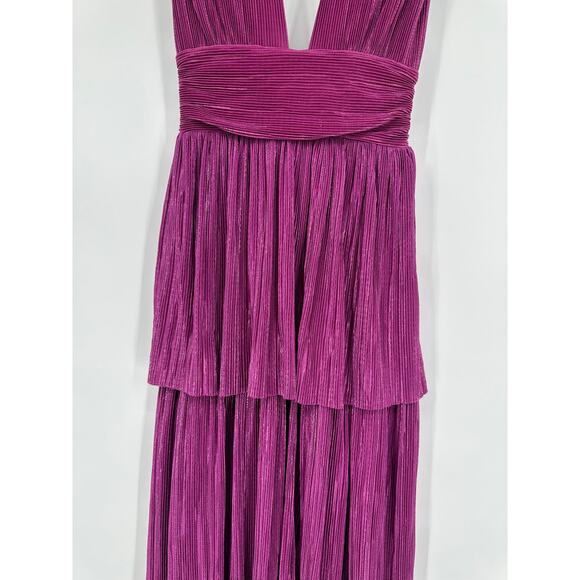 Sabina Musayev Judith Gown V-Neck Pleated Lace-Up Backless Tiered Maxi Dress - Picture 7 of 16